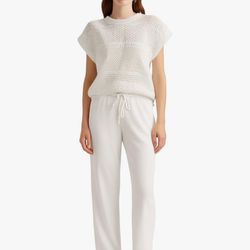 Fashion Hollow Knitted Set Short Sleeve Top Wide Leg Pants Casual Two Piece