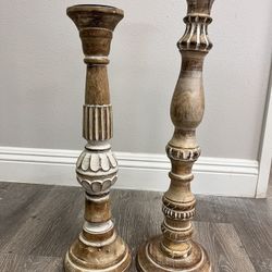 Tall Wood Pillar Candle Stick Holders Set of 2— $15/OBO