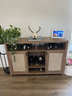 SET - Farmhouse Sideboard Buffet Cabinet Set (2-Piece) AND Coffee/Bar Cart