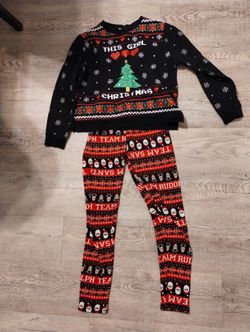 Girl's Christmas Pajamas Top and Bottom 