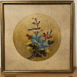 P. Chan Botanical Birds Painting Acrylic On Silk, Framed &matted Chinoiserie