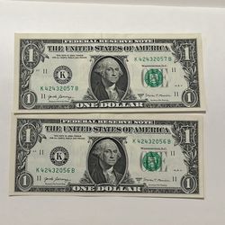 Misprinted Two One Dollar Bills I’m Series 
