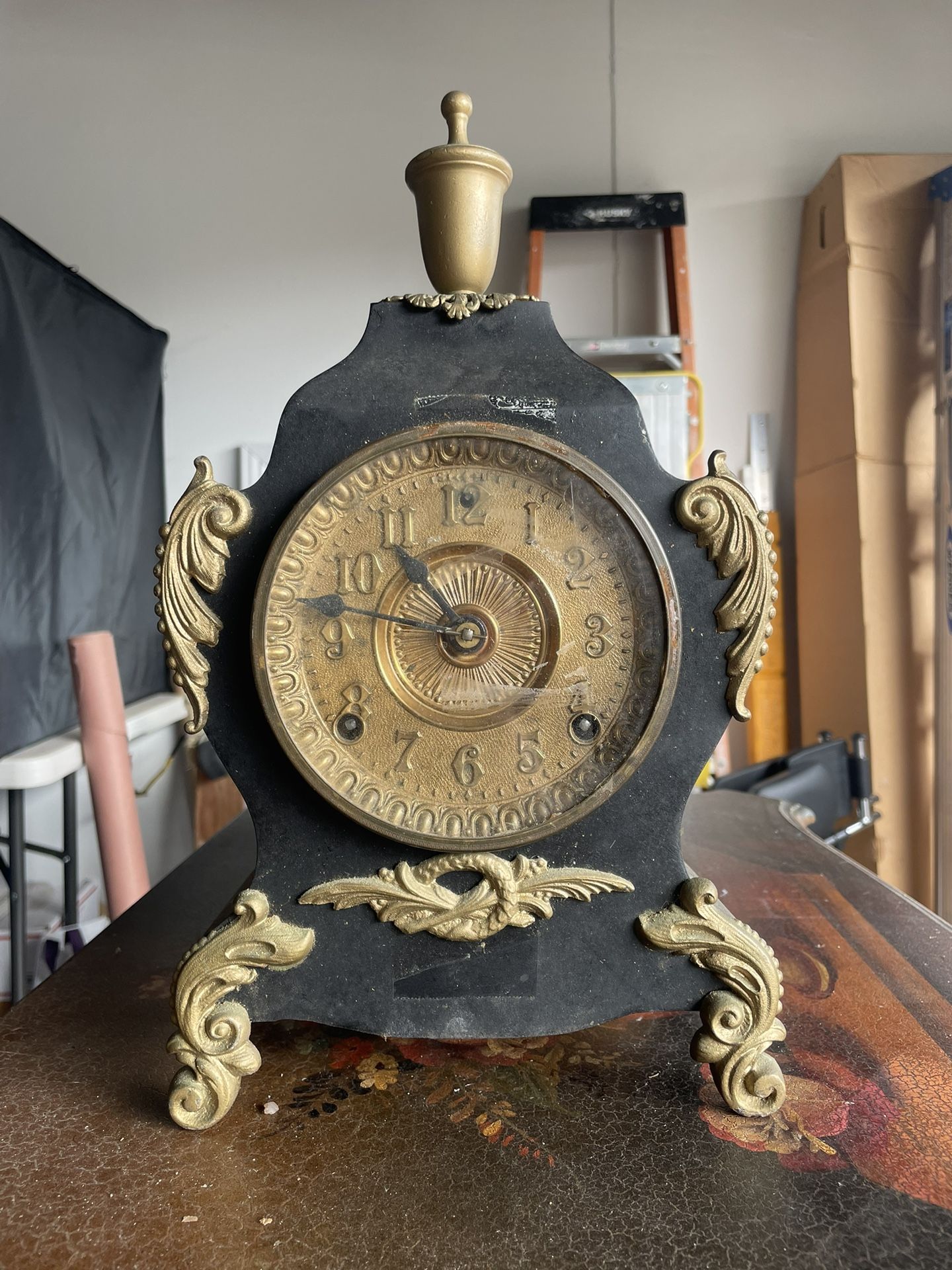 1900 American Asonian iron clock Antique
