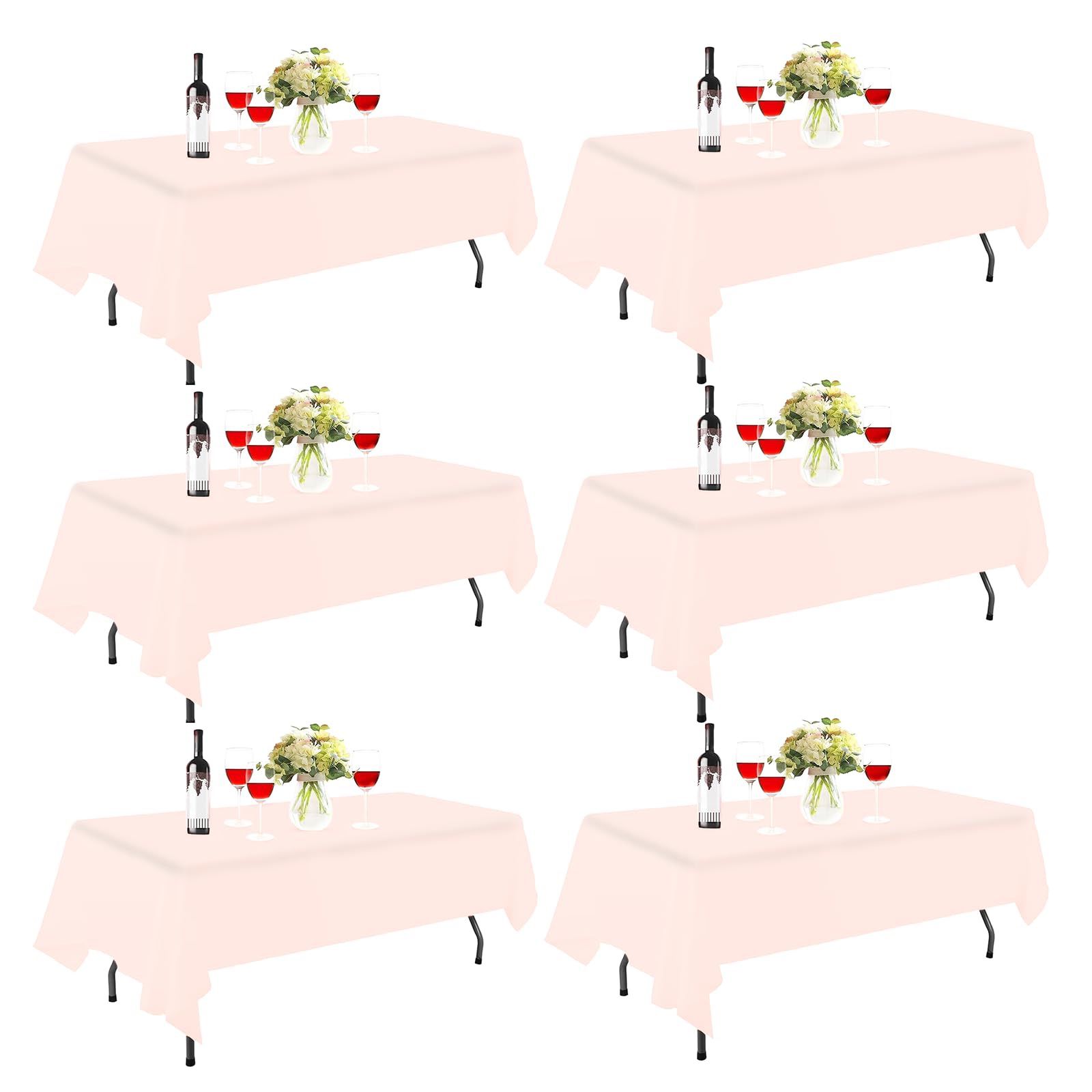 EMART 6 Pack Rectangle Table Cloth, 60 X 102 Inch Pink 100% Polyester Thickened Fabric For 6 Foot Banquet Wedding Party Rectangular Tablecloths