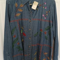 NEW . Vintage. BOBBIE BROOKS. Fall Themed JEAN SHIRT