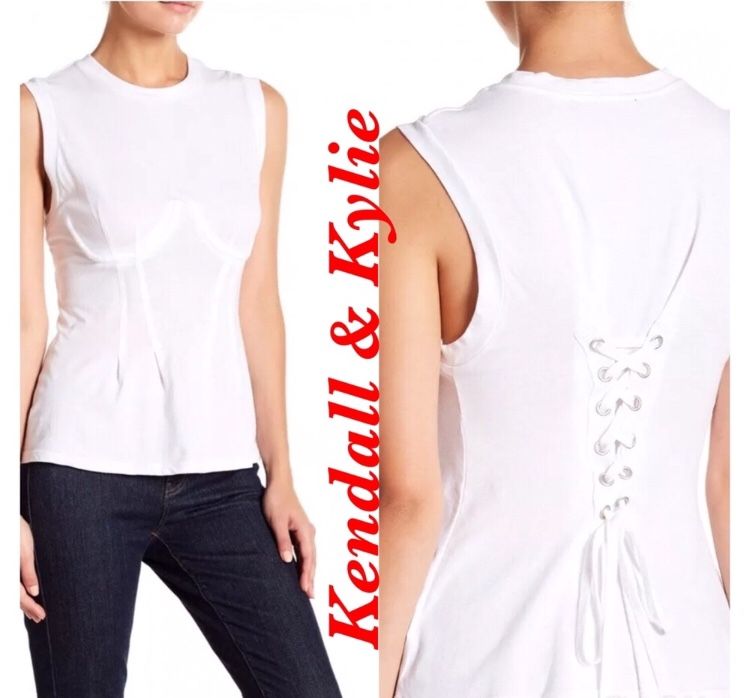 Kendall & Kylie Bustier Back Lace-Up Tank Top Shirt White SZ L NWT MSRP$ 88.00