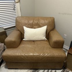 Real leather Oversized Cognac Accent Chair - Moving Sale