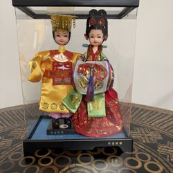 Vintage Korean Traditional Ceremonial Groom Bride Wedding Day Dolls Clear Case