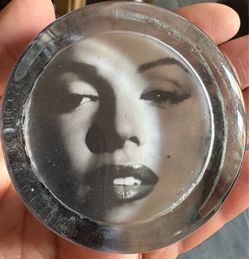 One of a Kind Hand Made Marilyn Monroe Glass Paperweight  approx 2.75”