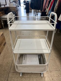 VASAGLE Storage w/ Fabric Basket 3-Tier Rolling Utility Cart w/ Wheels - White