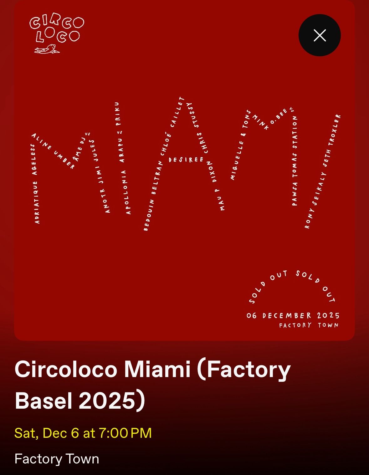 CIRCOLOCO Factory Basel at Factory Town SATURDAY PASS VIP