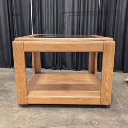 Light Oak End Table with Inset Glass Top