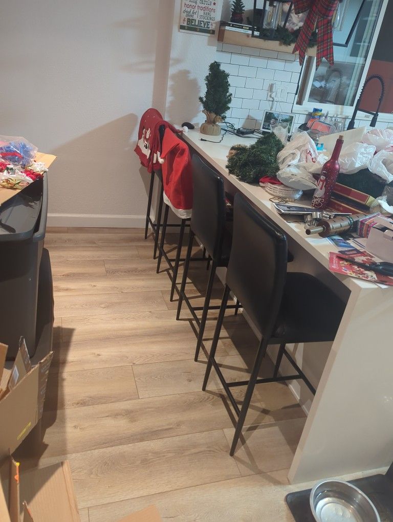 Black Stool Chairs Faux Leather 