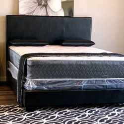 Brand New Black Queen Size Leather Bed Frame With New Leather Bed Frame With New Mattress Set/Fast Delivery
