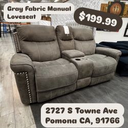 Gray Manual Fabric Loveseat 