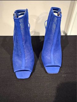 Blue Perforated Open-Toe Ankle Booties
