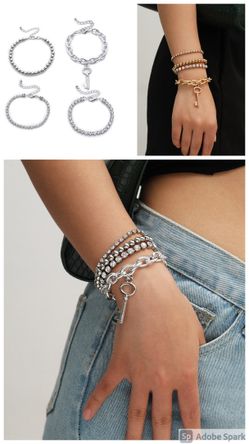 Multilayer Crystal Claw Chain Punk Style Cross Bracelet, Gold and Silver Color