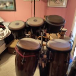 Set Of Congas With Stand And Three Bongos