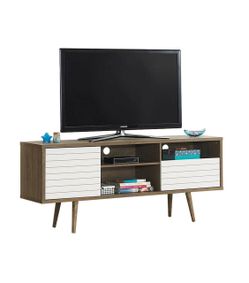 New Modern Costway 63” TV Stand/Console Cabinet 3 Shelves Storage Drawer Splayed Leg Wood/ White