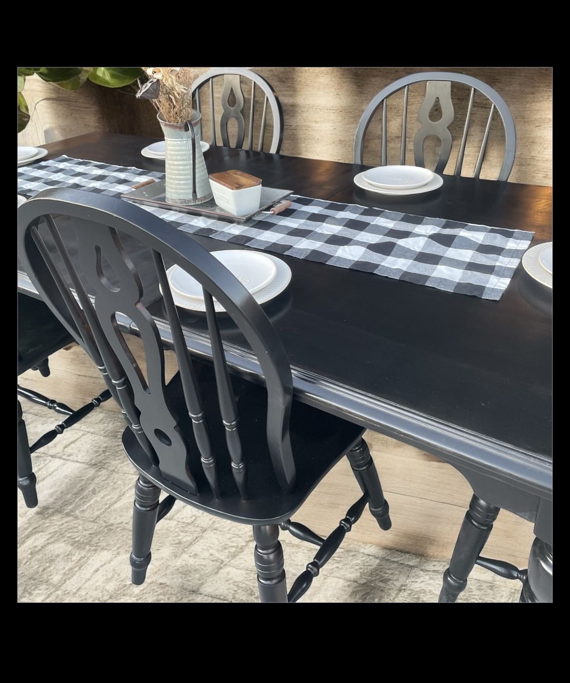 True Black Farmhouse Dining Table With 6 Chairs
