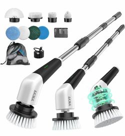 Electric Spin Scrubber, Cordless Power Scrubber Cleaning Tool with 8 Replaceable Heads and Extension Handle for Bathroom, Tub, Tile, Floor, Grout and 