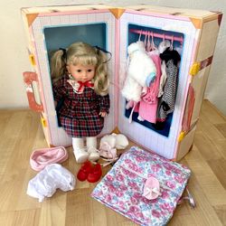 Vintage 1995 Lotus Collection Onda Doll With Cardboard Suitcase Of Clothes