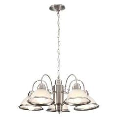 Halophane 5-Light Brushed Nickel Chandelier with Frosted Ribbed Glass Shades $25