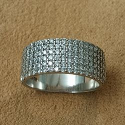 Unisex 925 Silver CZ Half Pave Sparkle Ring Sz 7 