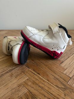 Rare VTG 90s Jordan Baby Sneaker 5C High Top Leather  Strap White  Black Pink