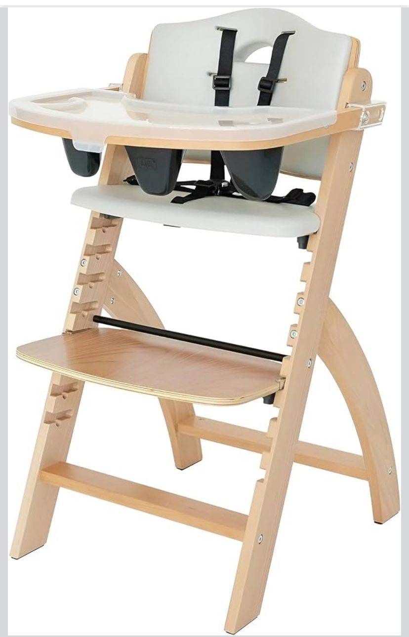 Abiie Beyond Junior Wooden High Chair with Tray - Adjustable and Convertible High Chair for Babies and Toddlers - 6 Months to 250 Lb - Water Resistant