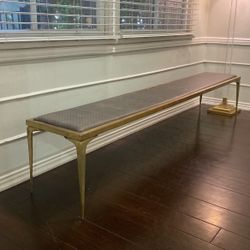 Custom Brass And Leather Mid Century Bench
