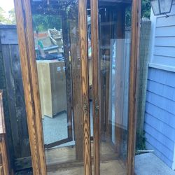 Lighted Mirrored Oak Curio Cabinet 