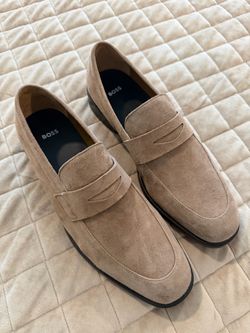 Men’s Boss taupe suede penny loafers size 7
