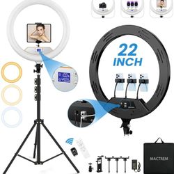 22'' Ring Light with 75'' Tripod Stand, LED Display/2 USB Ports/6500K Dimmable Ring Light for ipad Phone Holder for Tattoo Lash Live Makeup Video Reco