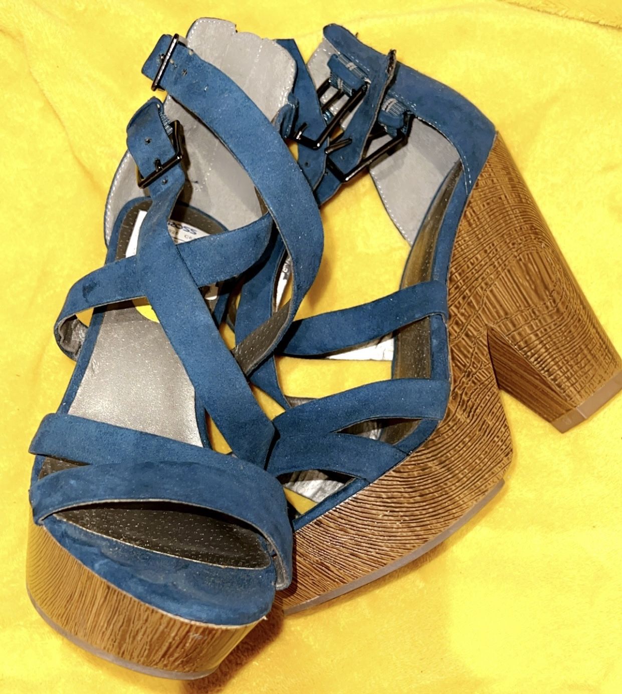 Teal Strappy Clog Wedge Heel