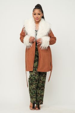 Tan Teddy Jacket with White Faux Fur