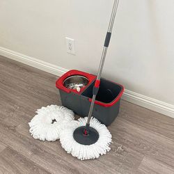 (Brand New) $20 Spin Mop Bucket Floor Cleaning Set Includes 2pc Microfiber Replacements