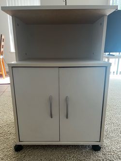 White Rolling Storage Cabinet with Open Shelf