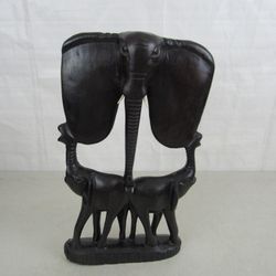 African Hand Carved Wood Elephants Figure 14 3/8" Tall

