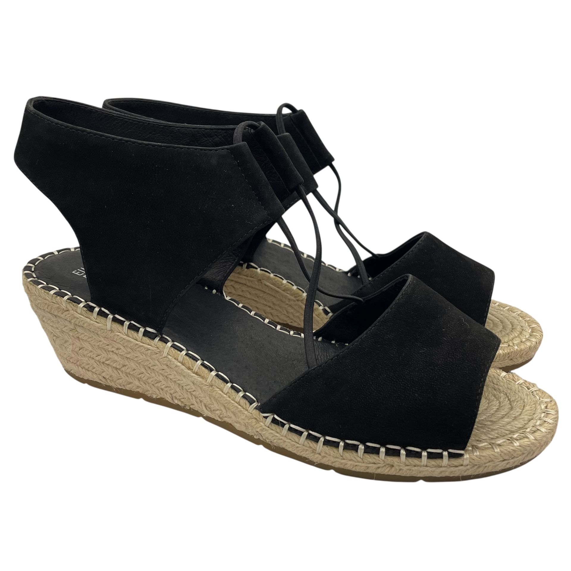 Eileen Fisher espadrille suede wedge black sandals women’s Size 10