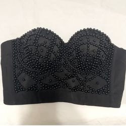 Pearled black crop top XS/Small