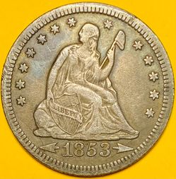 1853 U.S. SEATED LIBERTY SILVER QUARTER 25c COIN (XF-Extra Fine)