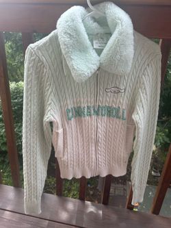 Forever 21 x Sanrio Cinnamoroll Colorblock Cable Knit Zip-Up Sweater Jacket