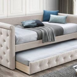 Brand New Beige Twin Size Daybed With Trundle Bed 