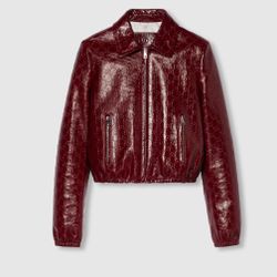 GG embossed leather bomber jacket