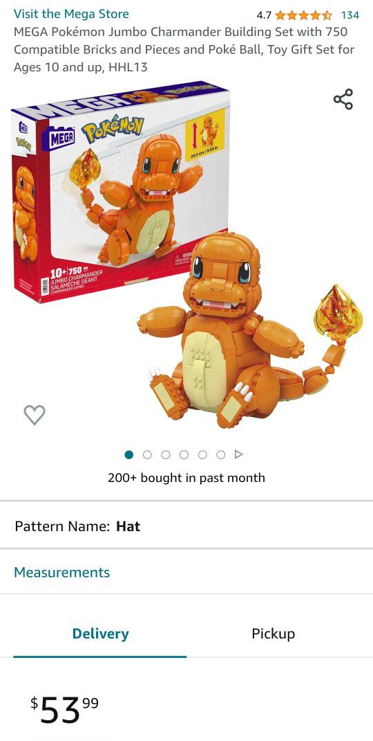 MEGA Pokémon Jumbo Charmander Building Set with 750 Compatible Bricks and  Pieces and Poké Ball, Toy Gift Set for Ages 10 and up, HHL13