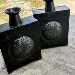 Pair (2) Gorgeous Black Metal Home Decor Vases 15 X 5 X 23