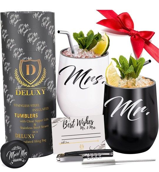 Mr and Mrs Wine Tumblers- Perfect Wedding Gifts For Couple, Gifts For Husband & Wife, Bridal Shower Gift For Bride, Engagement Gift For Couple Unique,