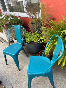 Teal metal chairs