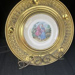 Vintage Alfred Meakin Courting Couple Porcelain/Brass Decorative plate with Stand